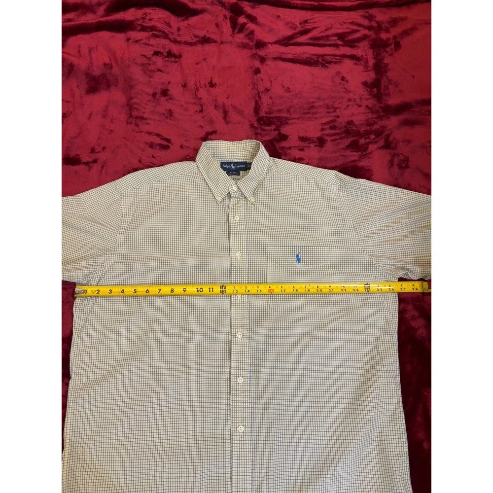 Polo Ralph Lauren Blake Shirt Mens Large Yellow Blue Check Short Sleeve Cotton